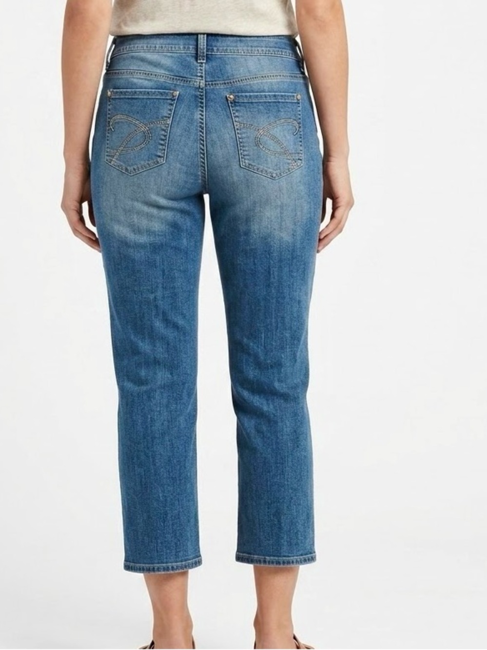 CHICO’S Platinum Cropped Straight-Leg Ankle Jeans Back Pocket Stitching #127 LHP